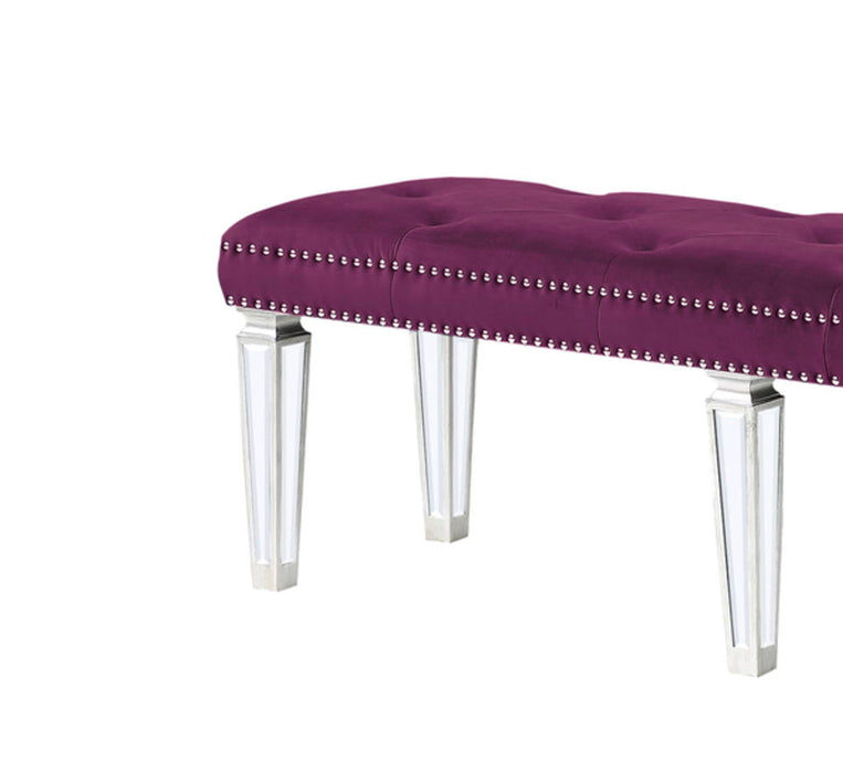 Varian - Velvet Mirrored Bench - Burgundy