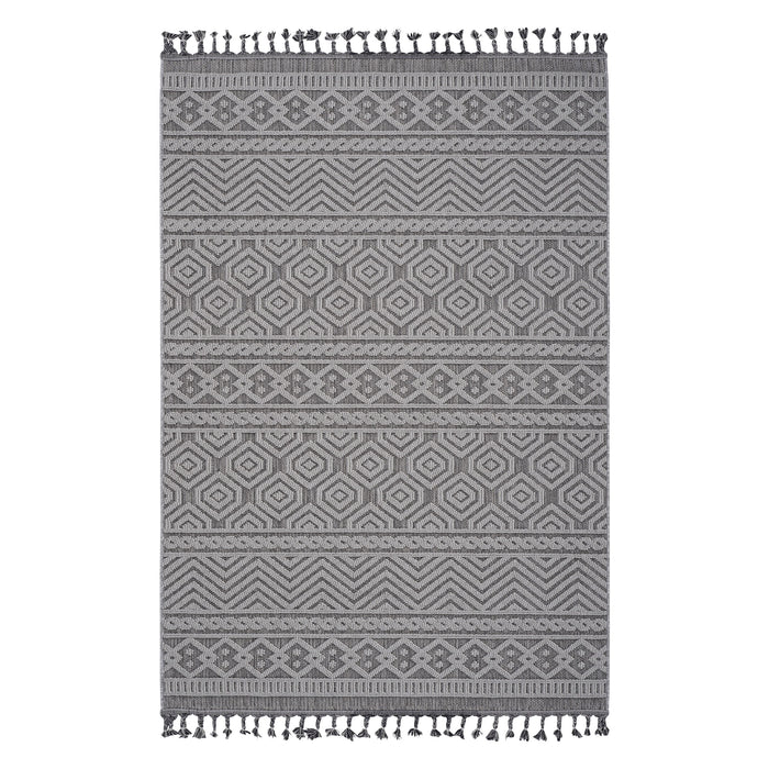 5' x 7' Geometric Indoor / Outdoor Area Rug - Gray / White