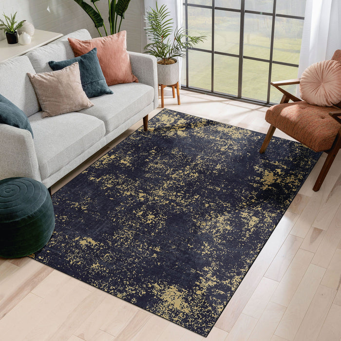 5' x 8' Area Rug For Bedroom, Washable Rug, Low-Pile, Non-Slip, Non-Shedding, Foldable, Kid & Pet Friendly Area Rugs For Living Room, Bedroom, Kitchen, Dining Room, Wedding Gift - Black / Gold