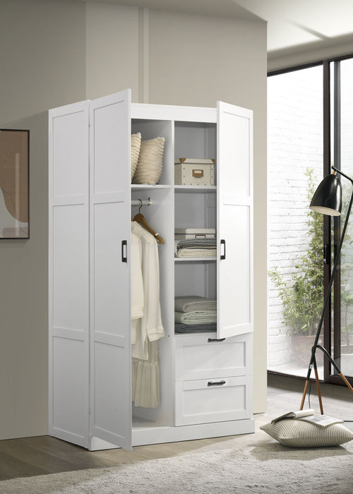 Aubree - Wardrobe Cabinet Armoire With 2 Drawers And Hanging Rod - White