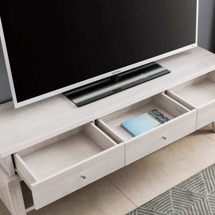 Modern TV Stand With Three Open Shelves And Three Drawers - White