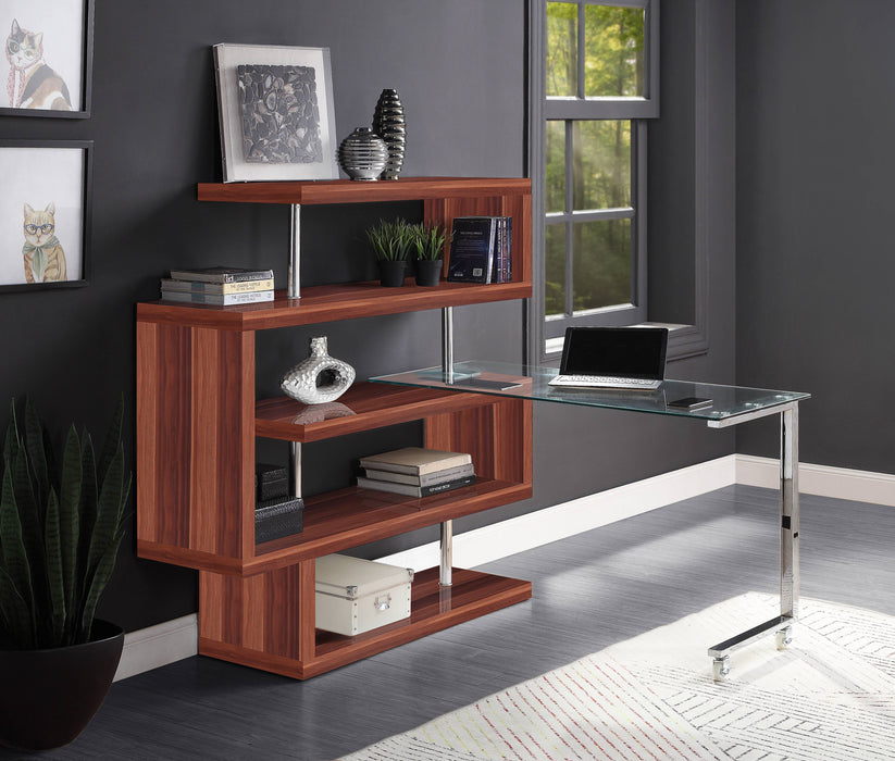 Buck II - Clear Glass, Chrome High Gloss Writing Desk With Shelf