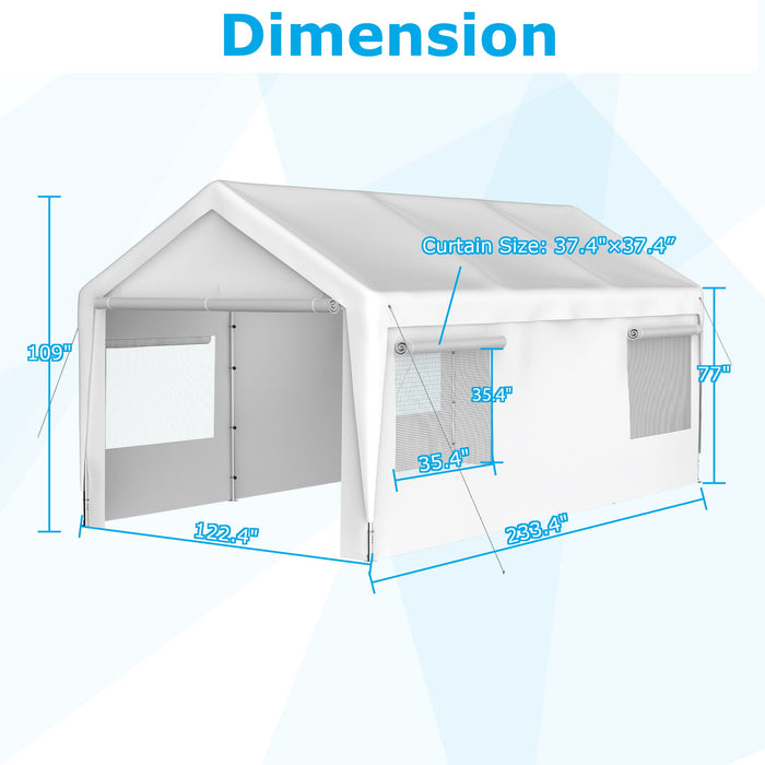 Carport Canopy Heavy Duty Boat Car Canopy Garage With Removable Sidewalls And Roll Up Ventilated Windows