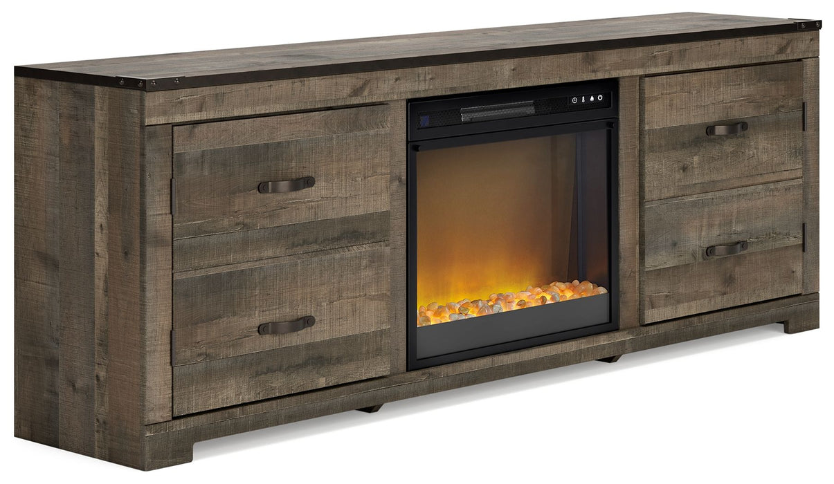 Trinell - Marrón - Mueble para TV de 72" con inserto para chimenea Vidrio/Piedra