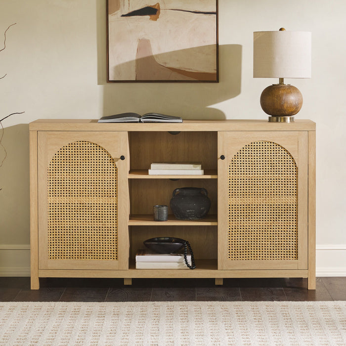 Transitional 2 Door Sideboard With Arched Rattan Panels - Black