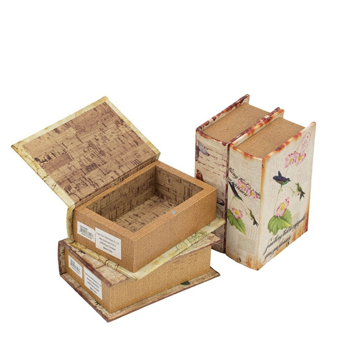 Book Boxes With Birds, Flowers, And Handwriting Design (Set of 4) - Multi