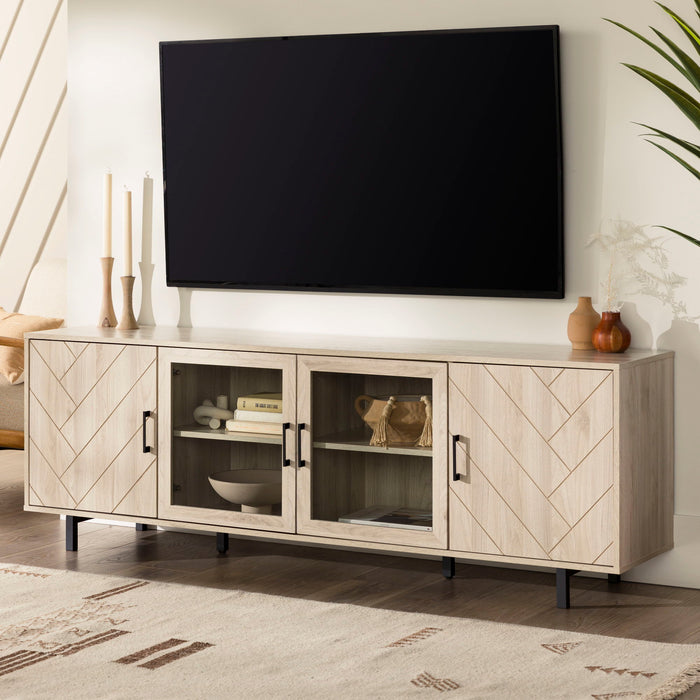 Modern Scandinavian 4 Door Herringbone 70" TV Stand For TVs Up To 80" - Birch