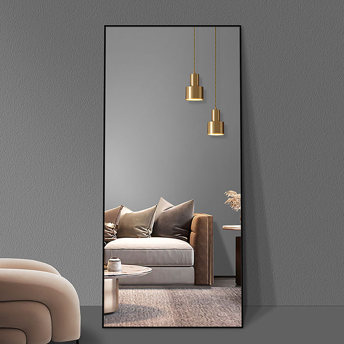 Floor Mirror Full Length Mirror Ultra Thin Aluminum Alloy Frame Modern Style Standing / Hanging Mirror Wall Mounted - Black