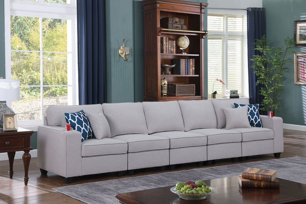 Cooper - Linen 5-Seater Sofa With Cupholder