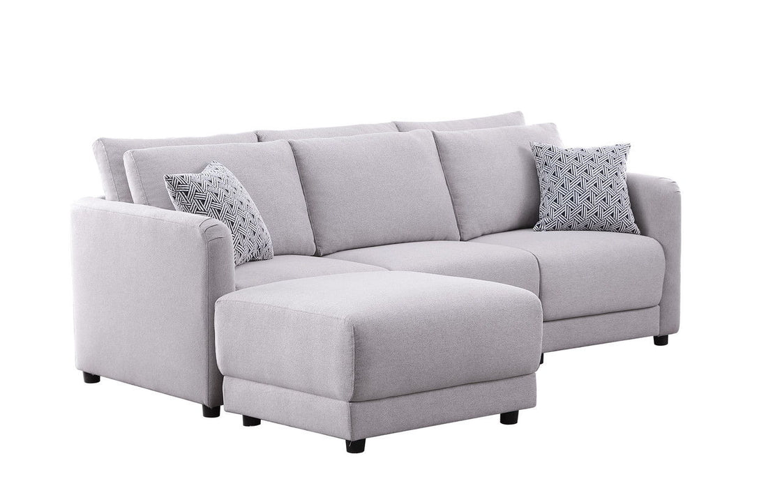 Penelope - Fabric Sofa With Ottoman And Pillows (Set of 2) - Light Gray Linen