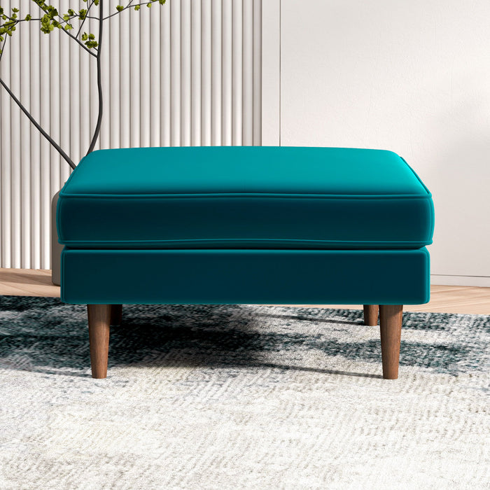 Amber - Mid-Century Modern Square Upholstered Ottoman - Blue