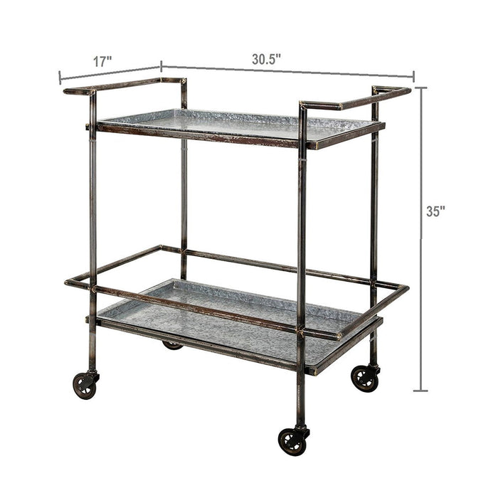 Percy Galvanized Metal Bar Cart - Gray / Black