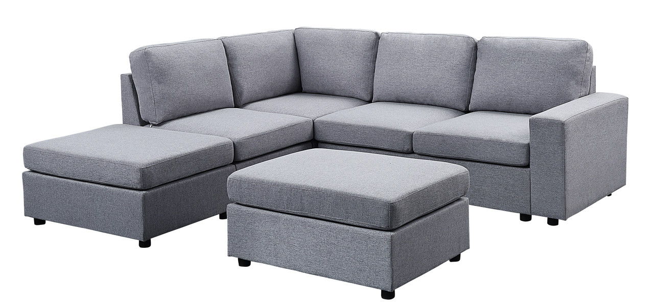 Skye - Linen Reversible Modular Sectional Sofa With Ottoman