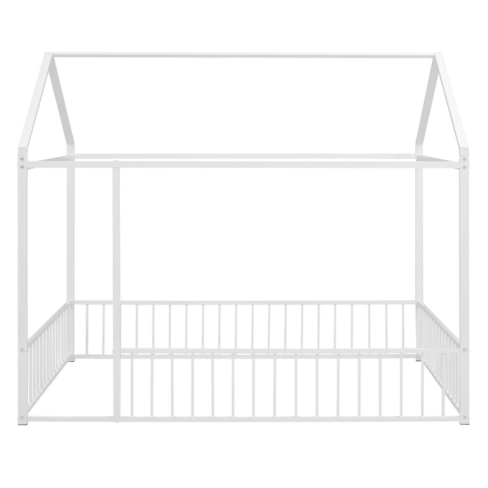 Metal Bed House Bed Frame With Fence, For Kids, Teens, Girls, Boys