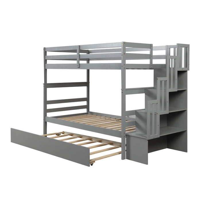 Bunk Beds Twin Over Twin Stairway Storage Function - Gray