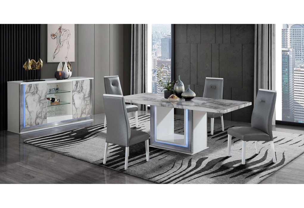 Ylime - Marble Dining Table & Four Dining Chairs - Dark Gray / White