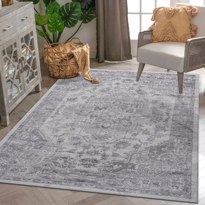 5' x 7' Oriental Non-Shedding Living Room Bedroom Dining Home Office Stylish And Stain Resistant Area Rug - Silver