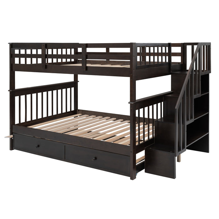 Kids Furniture - Stairway Bunk Bed With Trundle, Storage And Guard Rail For Bedroom