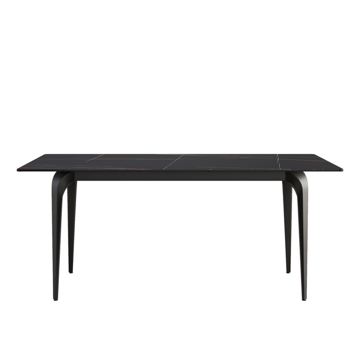 70.87" Modern Artificial Stone Black Straight Edge Black Metal Leg Dining Table - Black