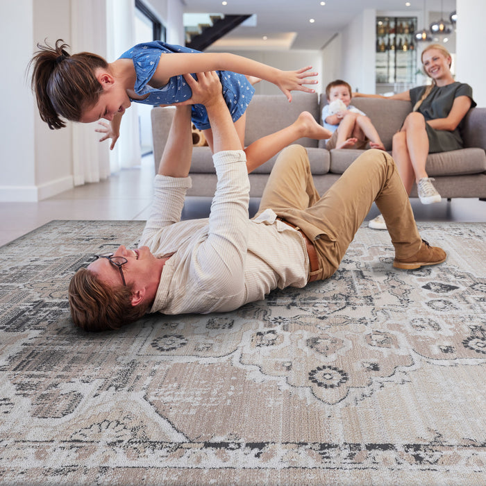 6' x 9' Medallion Non-Shedding Living Room Bedroom Dining Home Office Stylish And Stain Resistant Area Rug - Cream / Beige