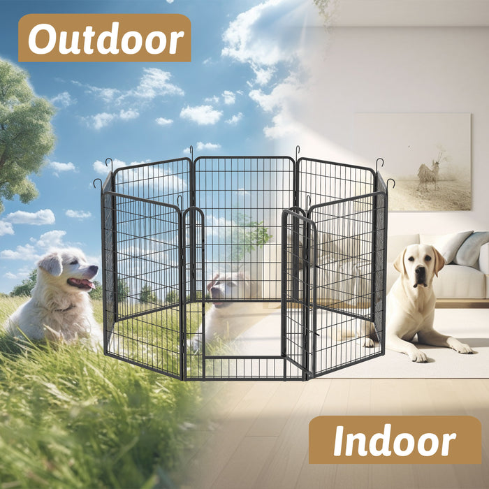 8 Panels Heavy Duty Metal Playpen With Door, Dog Fence Pet Exercise Pen For Outdoor, Indoor - Black