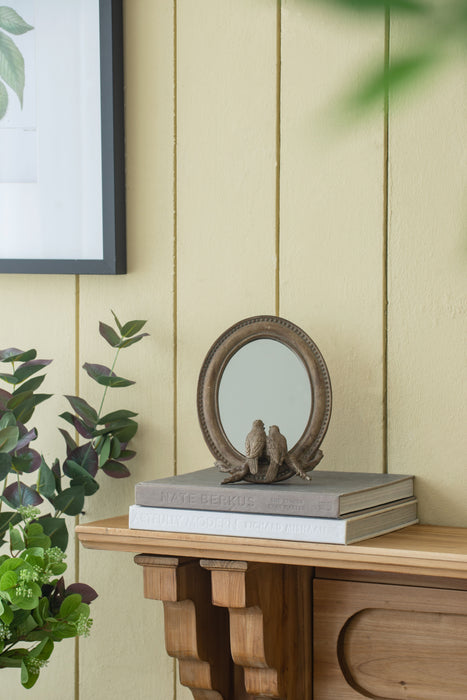 Corella Oval Bird Mirror With Resin Frame, Desk Mirror With Stand For Counter Bedroom Bathroom - Brown