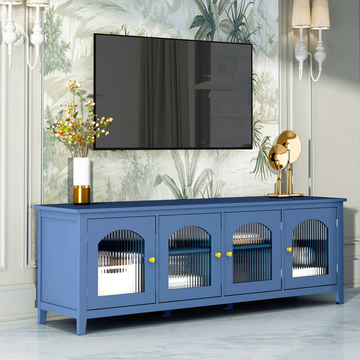 71 -"stylishtvcabinet Entertainment CenterTV Stand, Tvconsoletable, Media Console, Solidwood Frame, Changhong Glass Door, Metal Handle, Antique Blue, Canbeplacedin The Children's Room, Bedroom Living Room