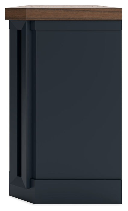Landocken - Marrón / Azul - Mueble para TV XL con opción de chimenea