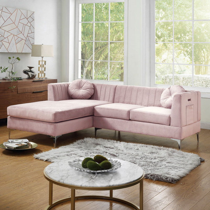 Chloe - Velvet Sectional Sofa Chaise With USB Charging Port