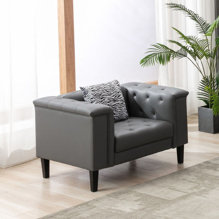 Sarah - Vegan Leather Tufted Chair With 1 Accent Pillow