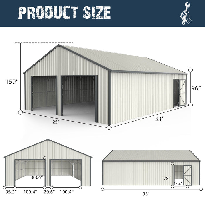 Double Garage Metal Shed With Side Entry Door - White