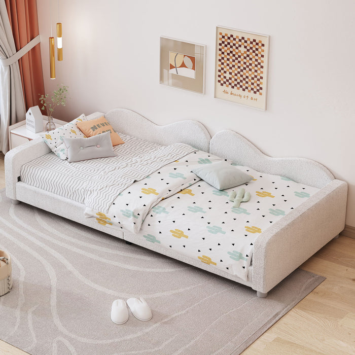 Upholstered Daybed, Sherpa Fabric Sofabed With Cloud-Shaped Backrest