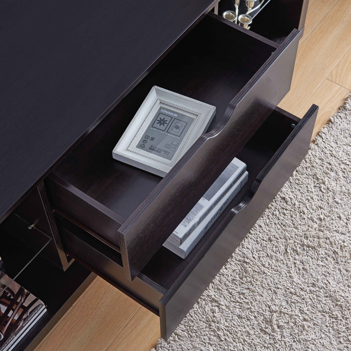 TV Stand With Two Large Drawers And Two Glass Shelves - Red Cocoa