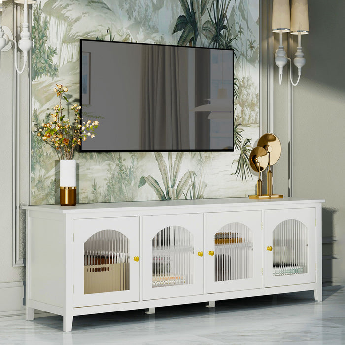 71 -"stylishtvcabinet Entertainment CenterTV Stand, Tvconsoletable, Media Console, Solidwood Frame, Changhong Glass Door, Metal Handle, Antique White, Canbeplacedin The Children's Room, Bedroom Living Room