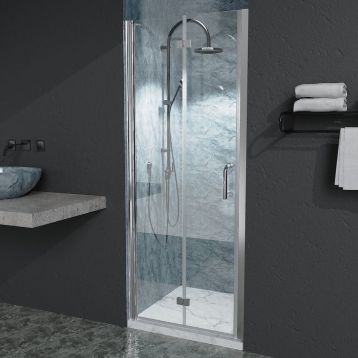 Bifold Semi - Frameless Shower Doors Chrome With Clear Glass