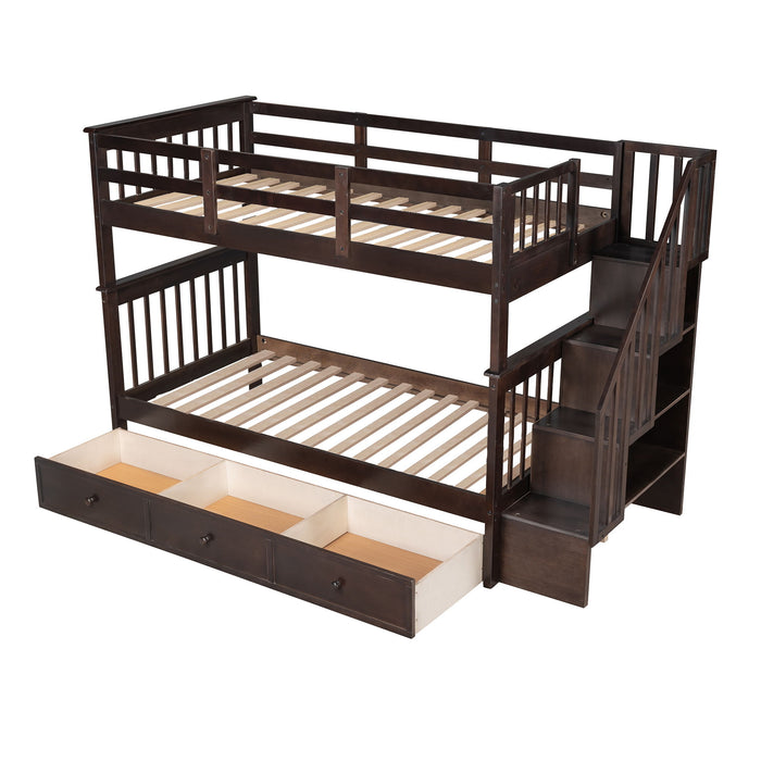 Kids Furniture - Stairway Bunk Bed With Three Drawers For Bedroom
