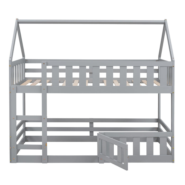 Kids Furniture - House Bunk Bed With Fence And Door