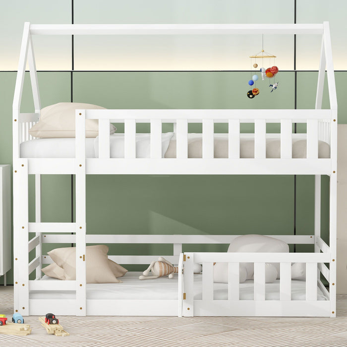 Kids Furniture - House Bunk Bed With Fence And Door
