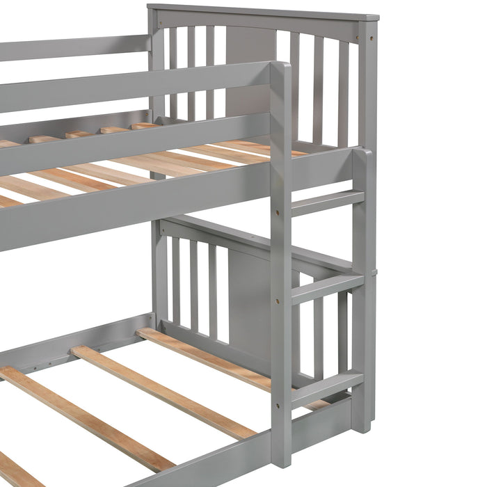 Twin Over Twin Bunk Bed With Slide And Ladder  - Gray