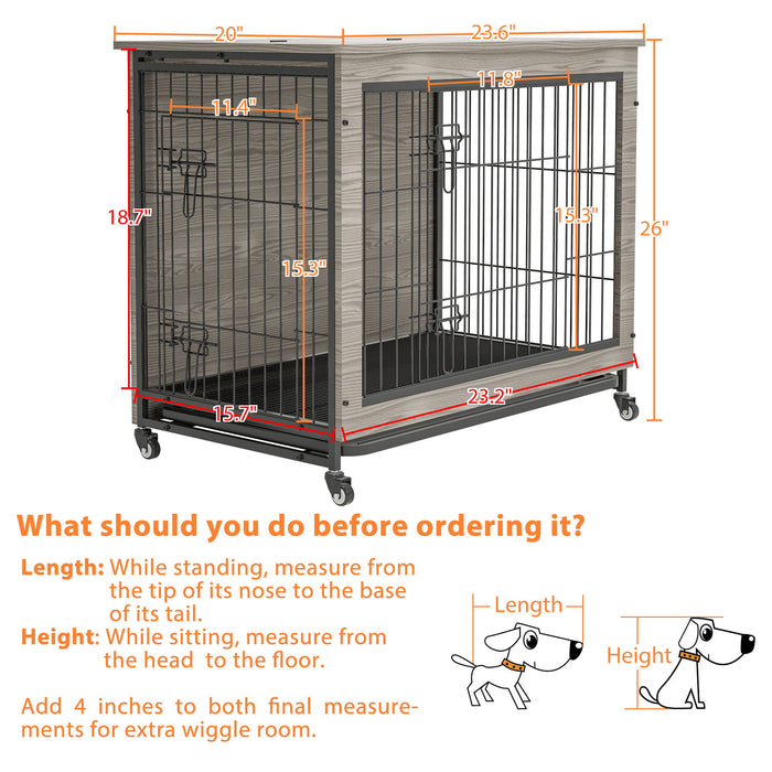 Dog Crate Furniture With Cushion, Wooden Dog Crate Table, Double-Doors Dog Furniture, Dog Kennel Indoor For Small Dog, Dog House, Dog Cage Small