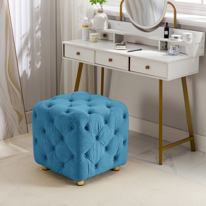 Blue Modern Upholstered Ottoman, Exquisite Small End Table, Soft Foot Stool, Dressing Makeup Chair, Comfortable Seat For Living Room, Bedroom, Entrance