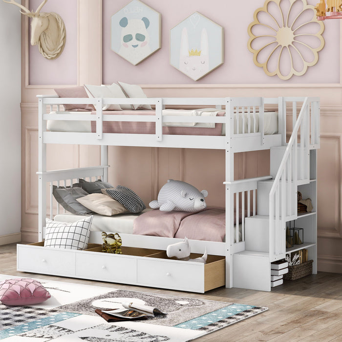 Kids Furniture - Stairway Bunk Bed With Three Drawers For Bedroom