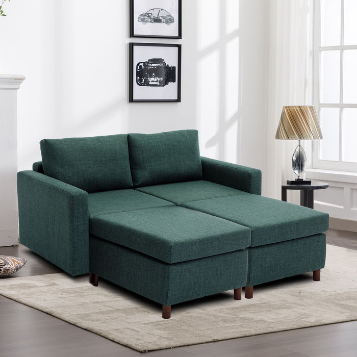 2 Seat Module Sectional Sofa Couch With 2 Ottoman For Living Room, Seat Cushion And Back Cushion Non-Removable And Non-Washable