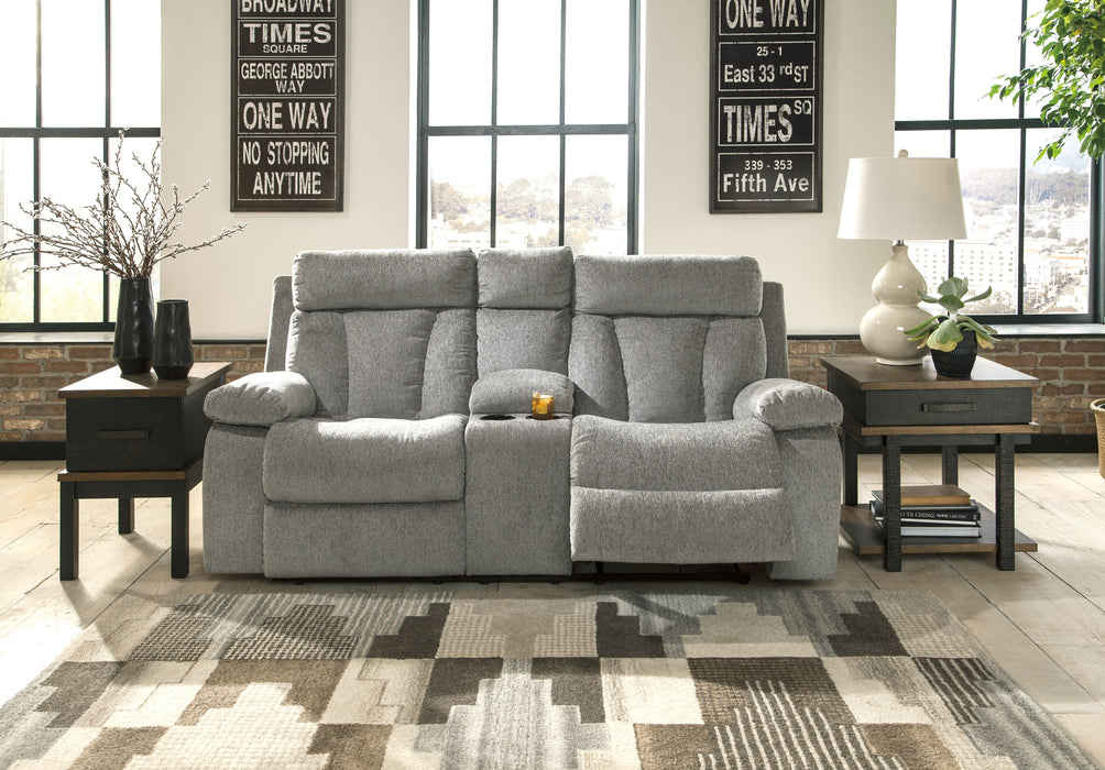 Mitchiner - Fog - Dbl Rec Loveseat com console