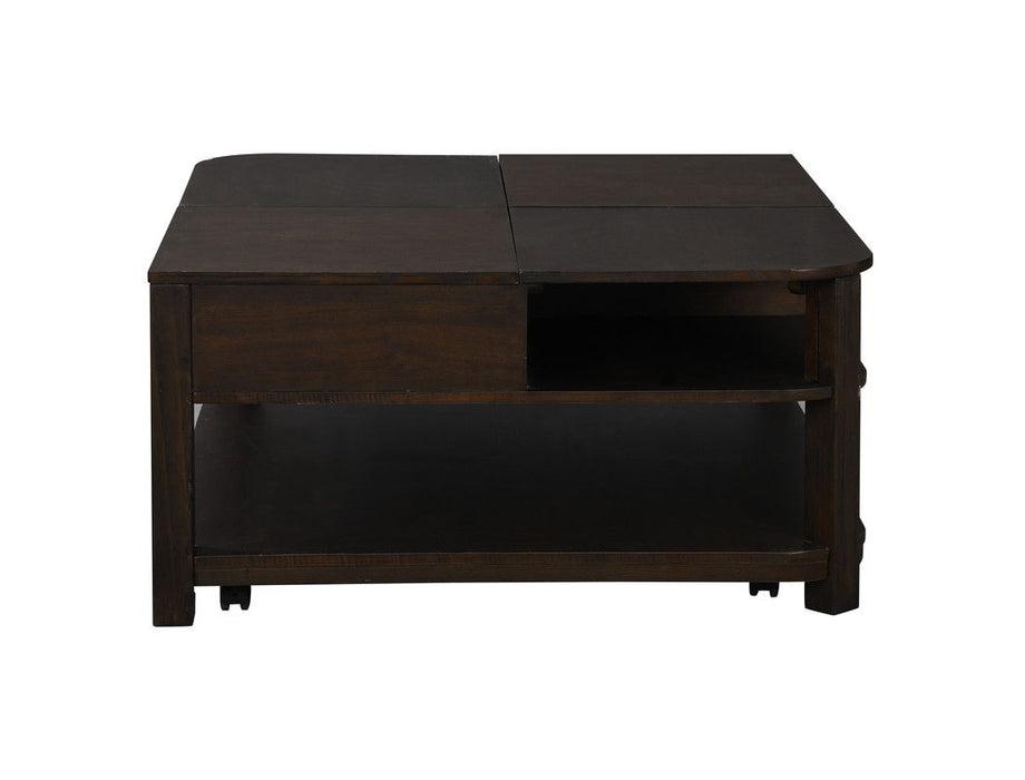 Flora - MDF Lift Top Coffee Table With Shelves - Dark Brown