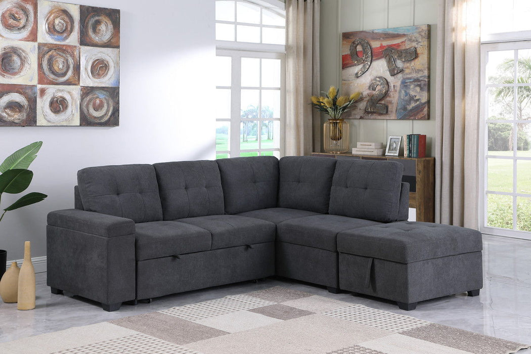 Sadie - Woven Fabric Sleeper Sectional Sofa With Storage Ottoman, Storage Arm - Dark Gray