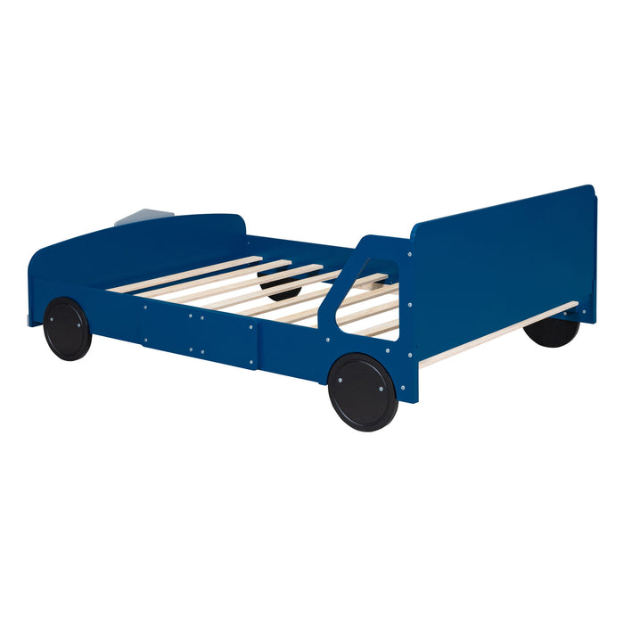 Full Size Car-Shaped Platform Bed With Wheels - Blue