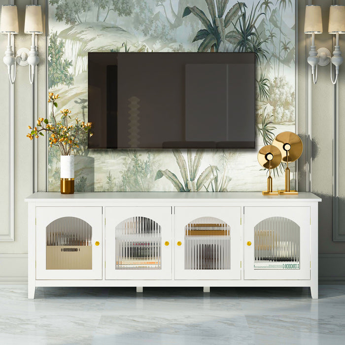 71 -"stylishtvcabinet Entertainment CenterTV Stand, Tvconsoletable, Media Console, Solidwood Frame, Changhong Glass Door, Metal Handle, Antique White, Canbeplacedin The Children's Room, Bedroom Living Room