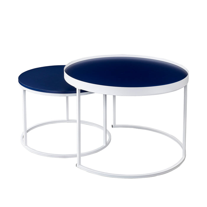 Contemporary Gallery Top Round Nesting Coffee Table Set - Blue