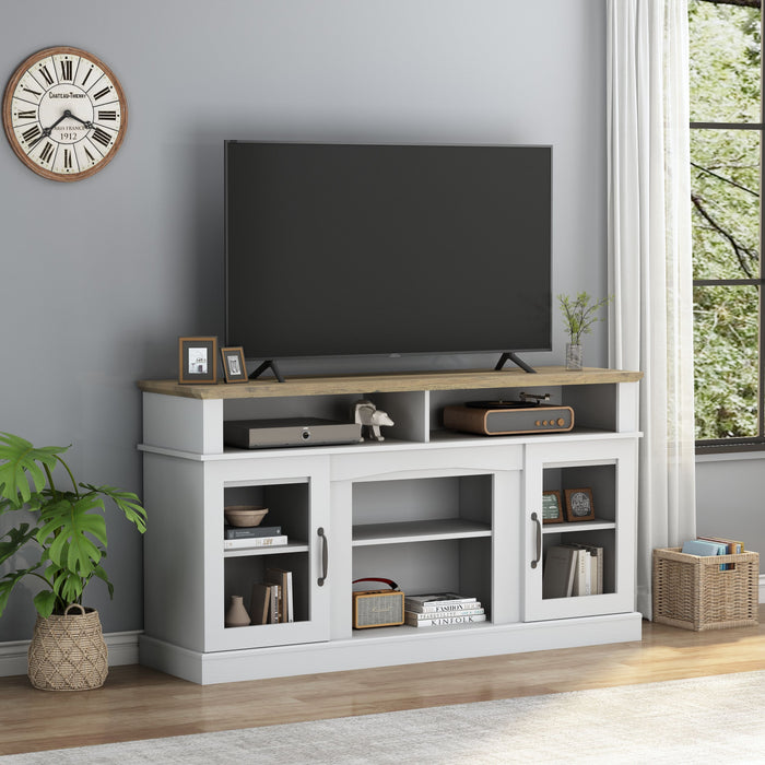 TV Stand With Storage Cabinet And Shelves, TV Console Table Entertainment Center For Living Room, Bedroom - White